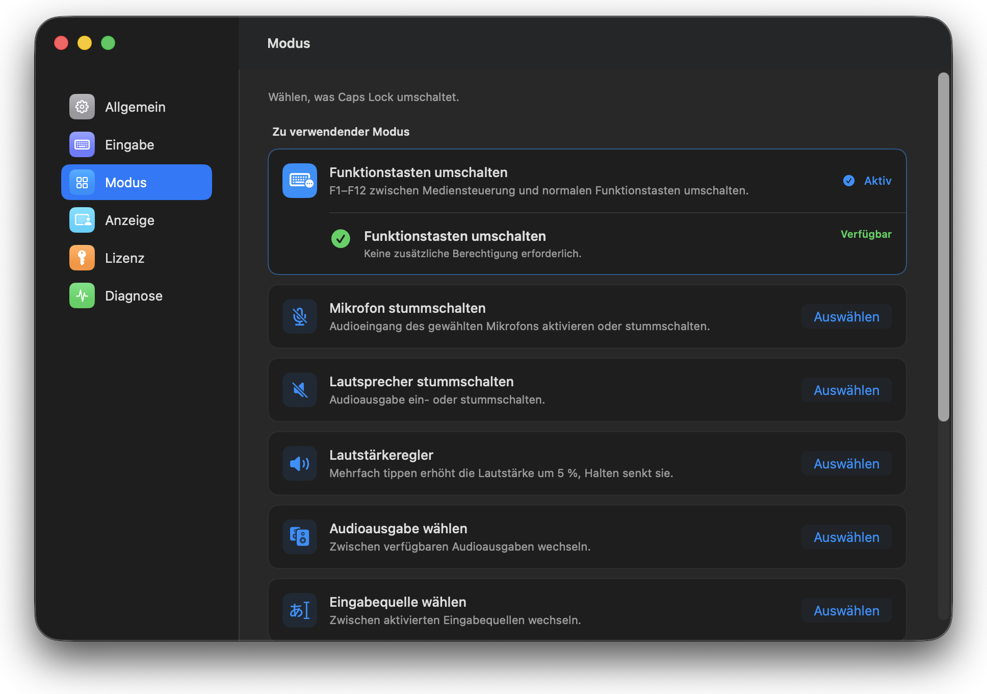 Capswitch-Moduseinstellungen