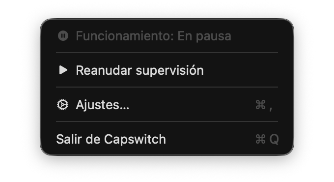 Menú de Capswitch en la barra de menús