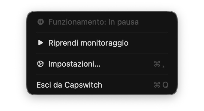 Menu Capswitch nella barra menu